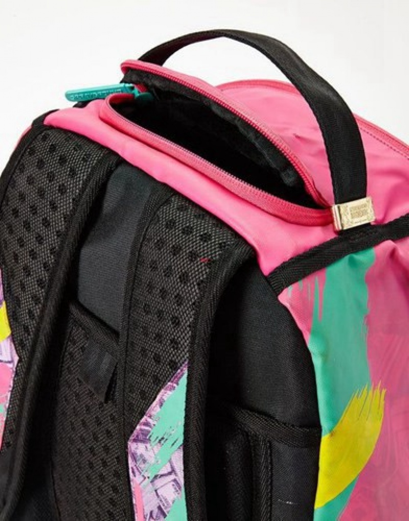 Pink Sprayground Money Pink Camo Drip Backpacks | 72438-MOQZ