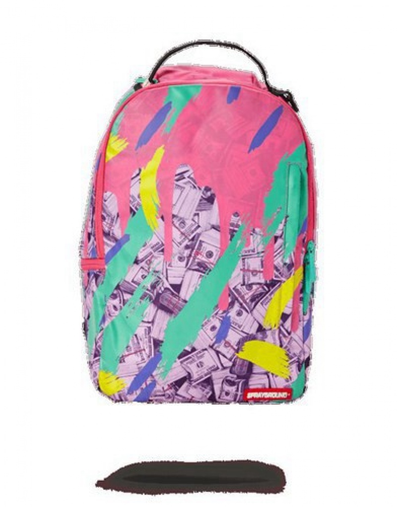 Pink Sprayground Money Pink Camo Drip Backpacks | 72438-MOQZ