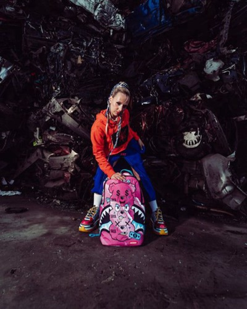 Pink Sprayground Moneybear Stack Em Up Backpacks | 54798-RVEG