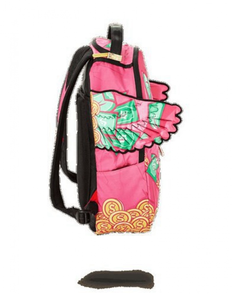 Pink Sprayground Piggy Bank Wings Backpacks | 31058-YVKB