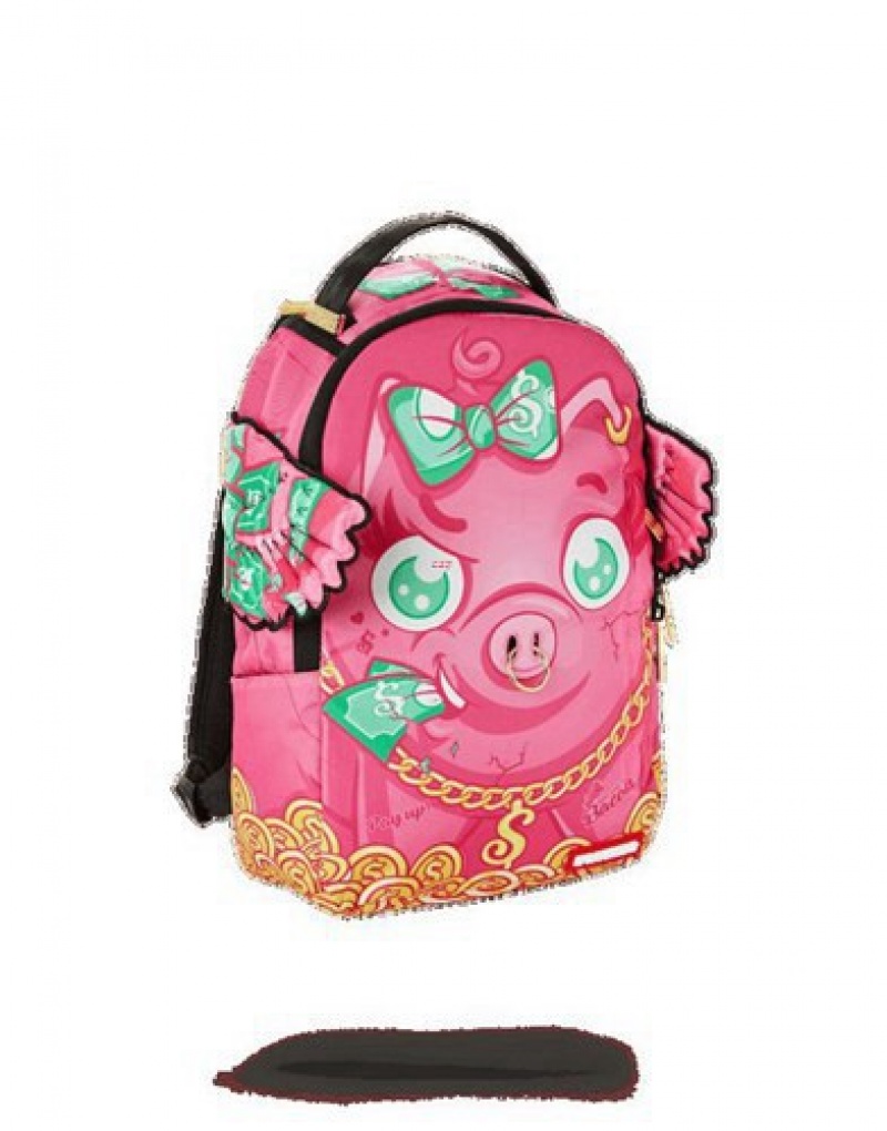 Pink Sprayground Piggy Bank Wings Backpacks | 31058-YVKB