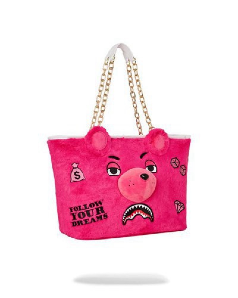 Pink Sprayground Plush Moneybear Tote Bags | 45706-BNHX