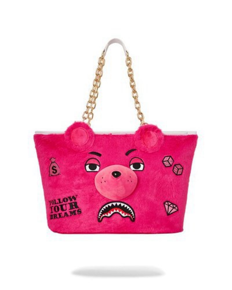 Pink Sprayground Plush Moneybear Tote Bags | 45706-BNHX