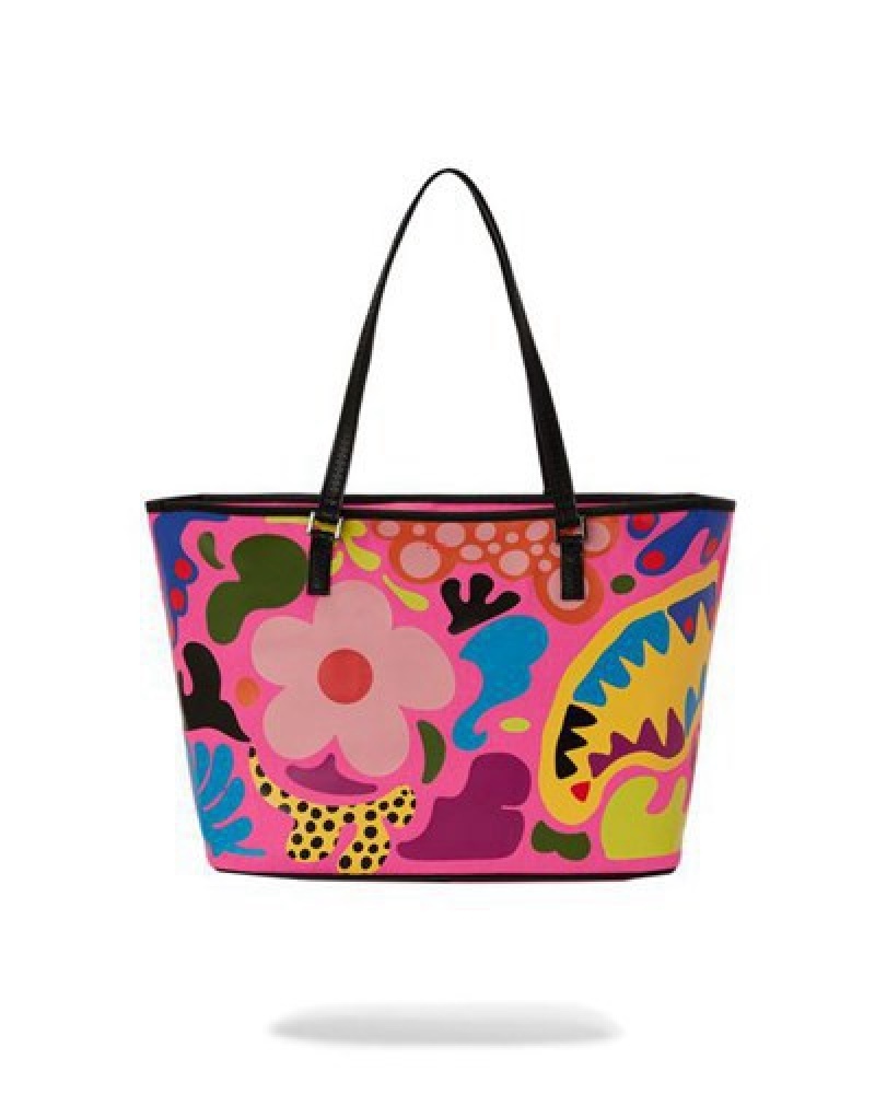 Pink Sprayground Psychedelic Voyage Tote Bags | 90128-UYXW