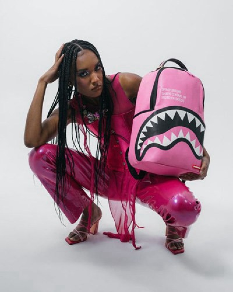 Pink Sprayground Shark Central (Dlxv) Backpacks | 03764-RDHL