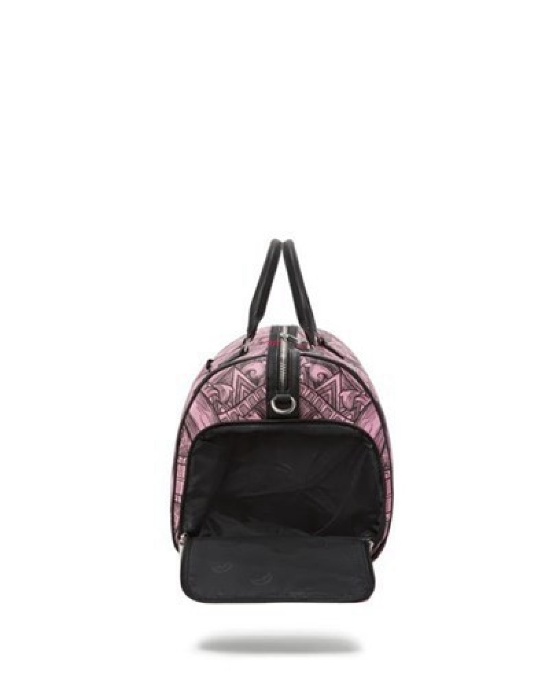 Pink Sprayground Society Of Sharks Duffle Bags | 93178-FIXQ