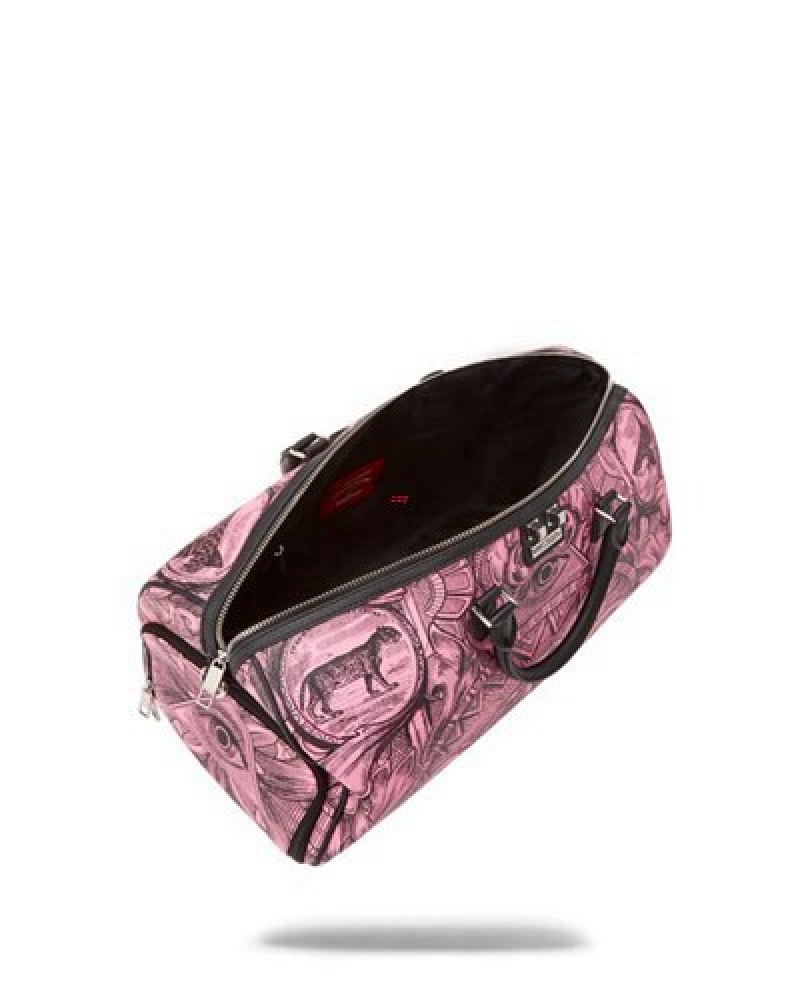 Pink Sprayground Society Of Sharks Duffle Bags | 93178-FIXQ