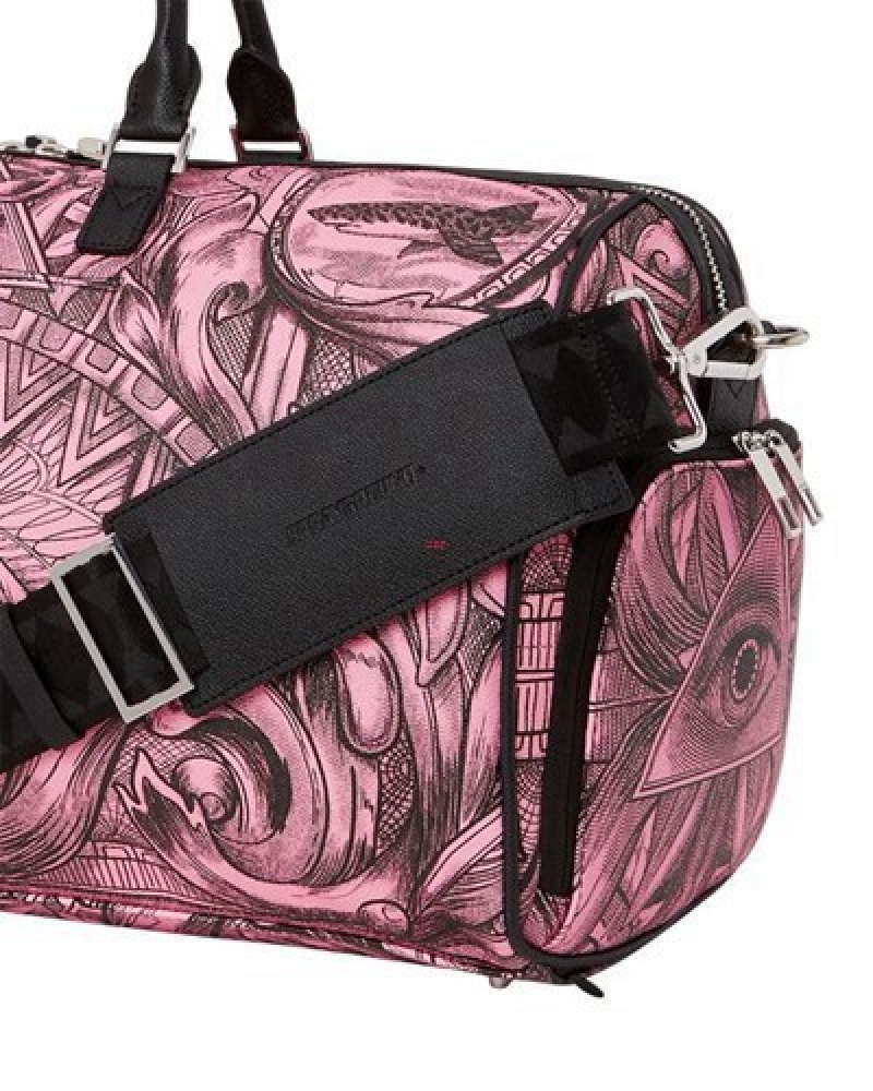 Pink Sprayground Society Of Sharks Duffle Bags | 93178-FIXQ