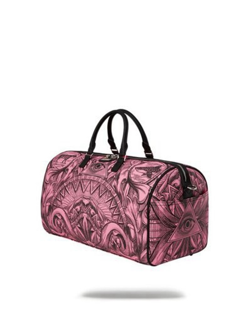 Pink Sprayground Society Of Sharks Duffle Bags | 93178-FIXQ