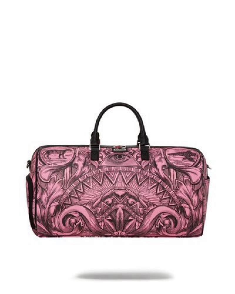 Pink Sprayground Society Of Sharks Duffle Bags | 93178-FIXQ