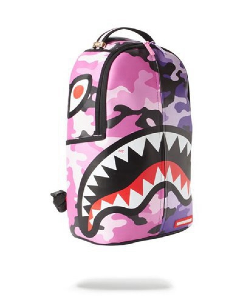 Pink Sprayground Split Camo Backpacks | 47986-ZPHC