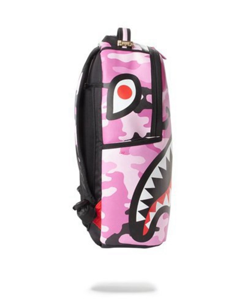 Pink Sprayground Split Camo Backpacks | 47986-ZPHC