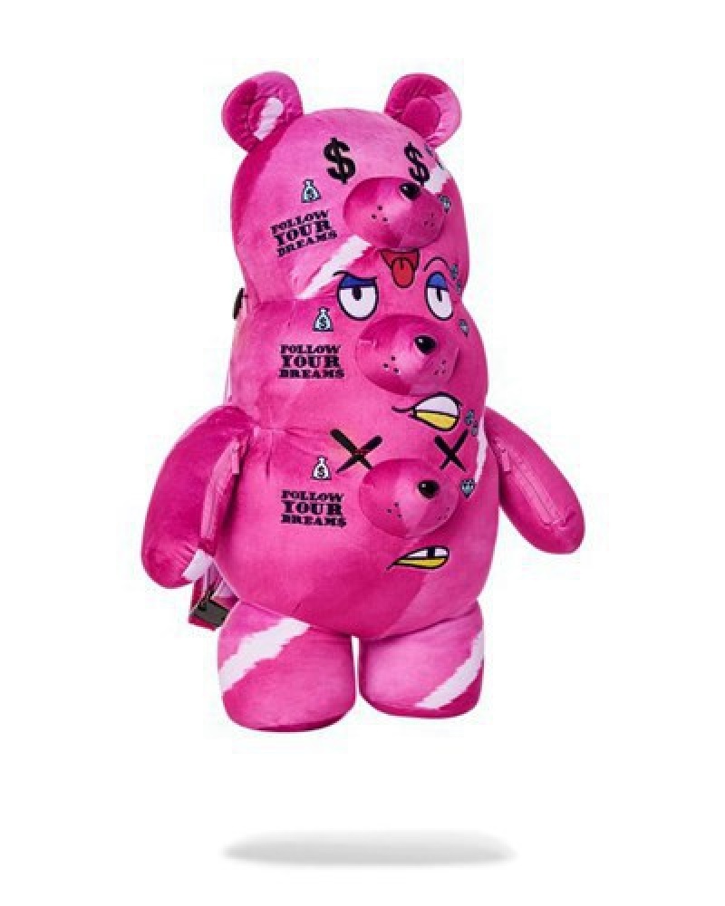 Pink Sprayground The 3 Headed Bear Plush Teddybear Backpacks | 52734-CGYT