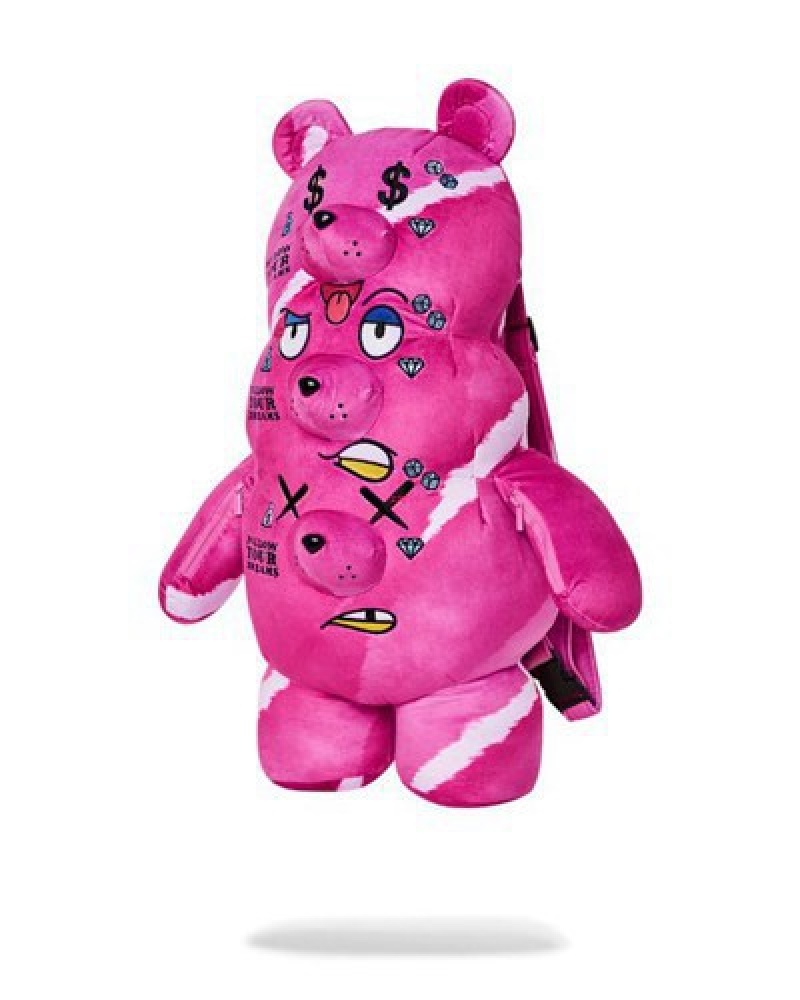 Pink Sprayground The 3 Headed Bear Plush Teddybear Backpacks | 52734-CGYT