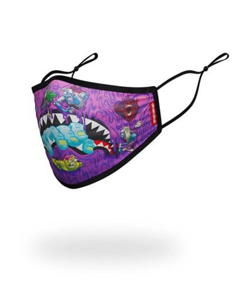 Purple Sprayground Adult Zombie Shark Form Fitting Face Masks | 97125-ZSEA