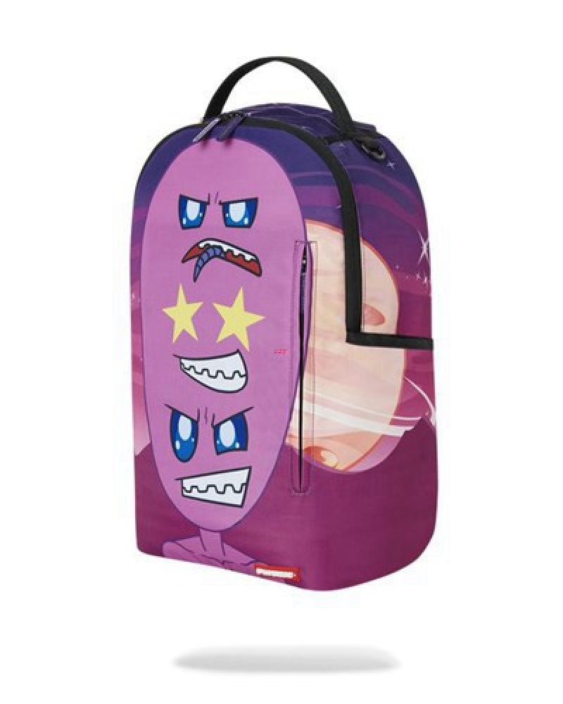 Purple Sprayground Aliens Aliens Aliens Backpacks | 90685-WPMX