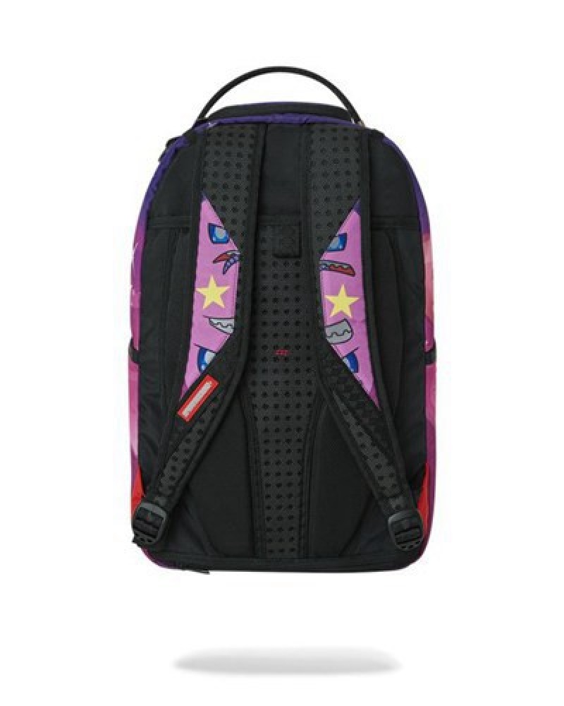 Purple Sprayground Aliens Aliens Aliens Backpacks | 90685-WPMX