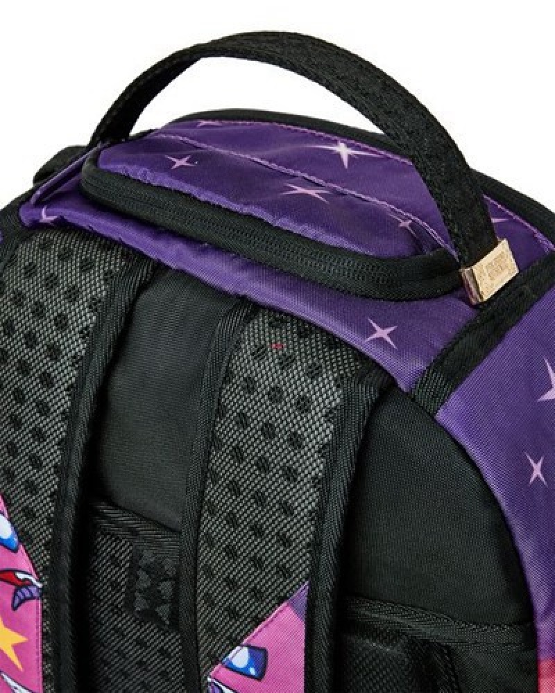 Purple Sprayground Aliens Aliens Aliens Backpacks | 90685-WPMX