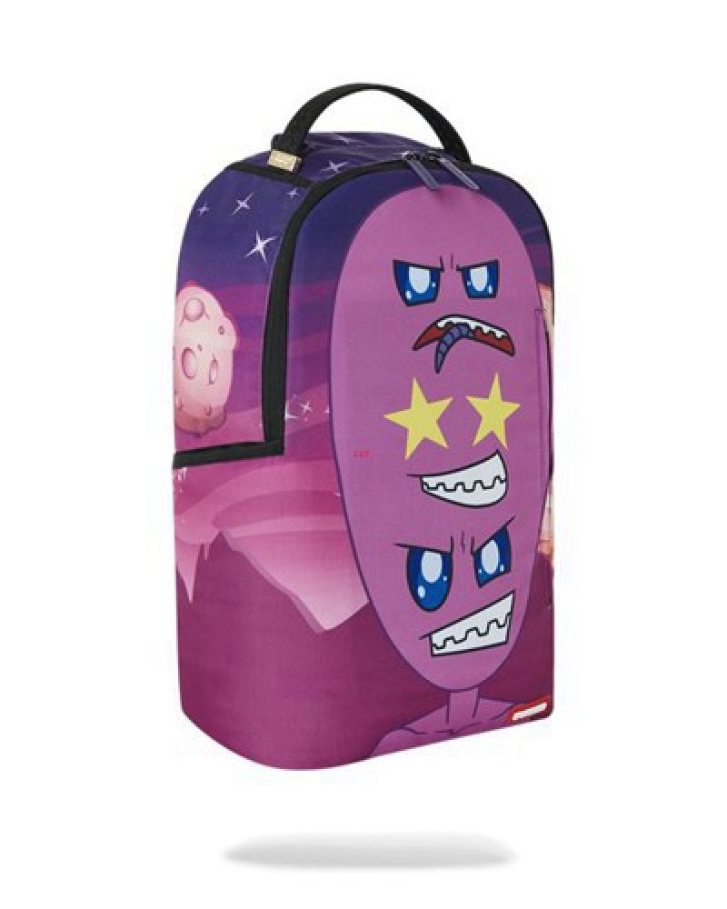 Purple Sprayground Aliens Aliens Aliens Backpacks | 90685-WPMX