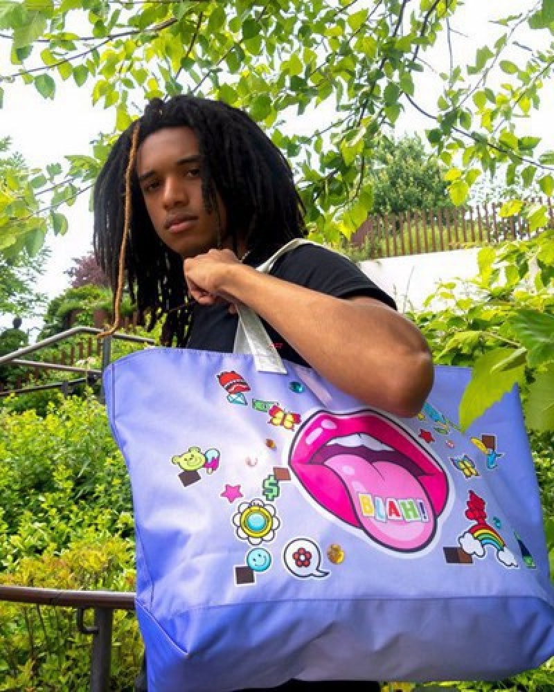 Purple Sprayground Blah! Beach Tote Bags | 52407-MVQW