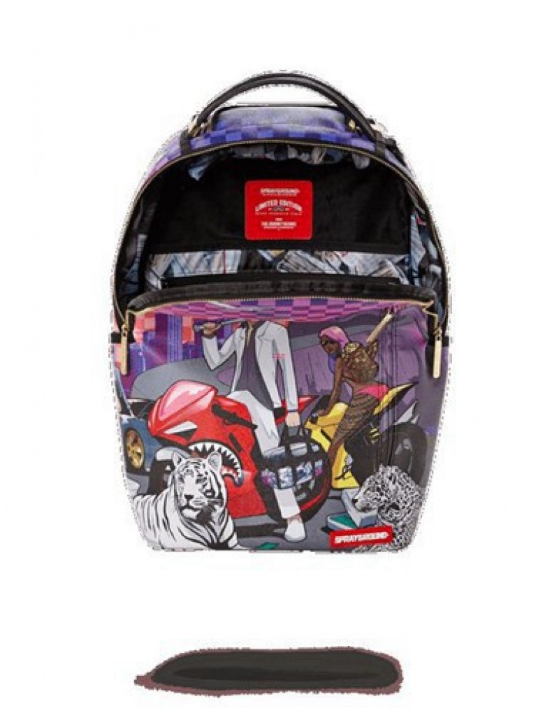 Purple Sprayground Dope Dealer Backpacks | 51209-XDRZ