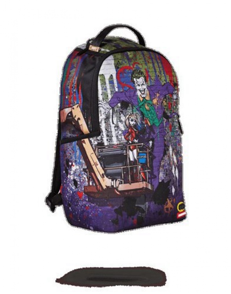 Purple Sprayground Joker Mural By Harley Quinn Backpacks | 19086-TXRN