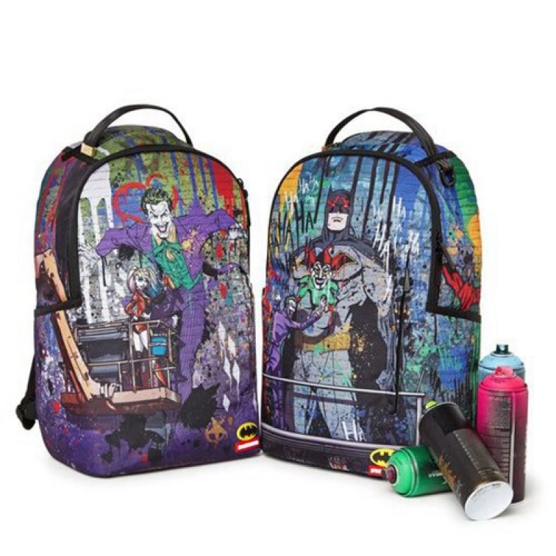 Purple Sprayground Joker Mural By Harley Quinn Backpacks | 19086-TXRN