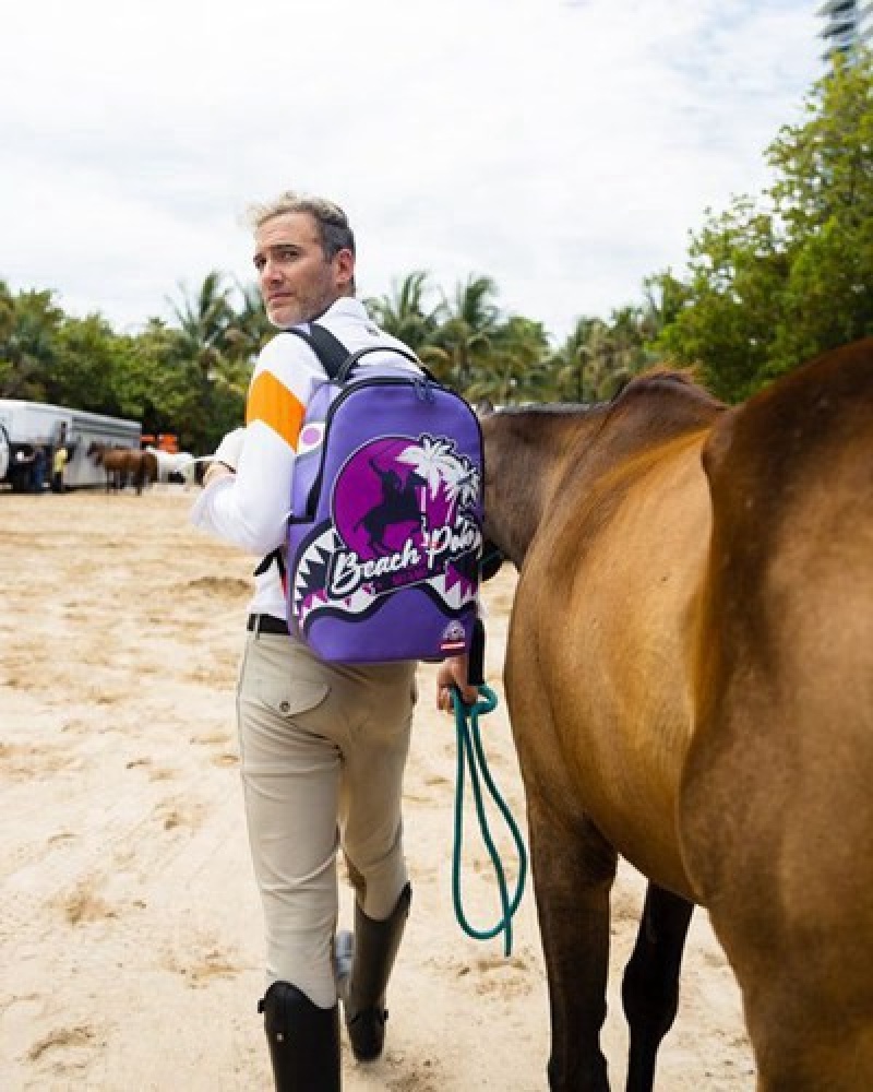 Purple Sprayground Miami Beach Polo Collab (Dlxv) Backpacks | 97841-JETK