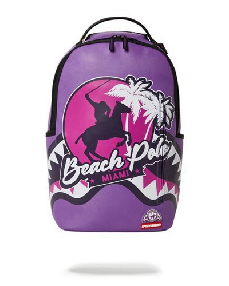 Purple Sprayground Miami Beach Polo Collab (Dlxv) Backpacks | 97841-JETK