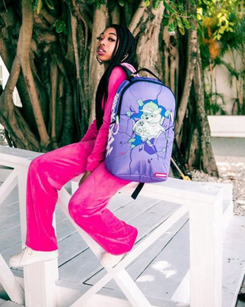 Purple Sprayground Money Bear Breakout (Dlxr) Backpacks | 57218-UBFP