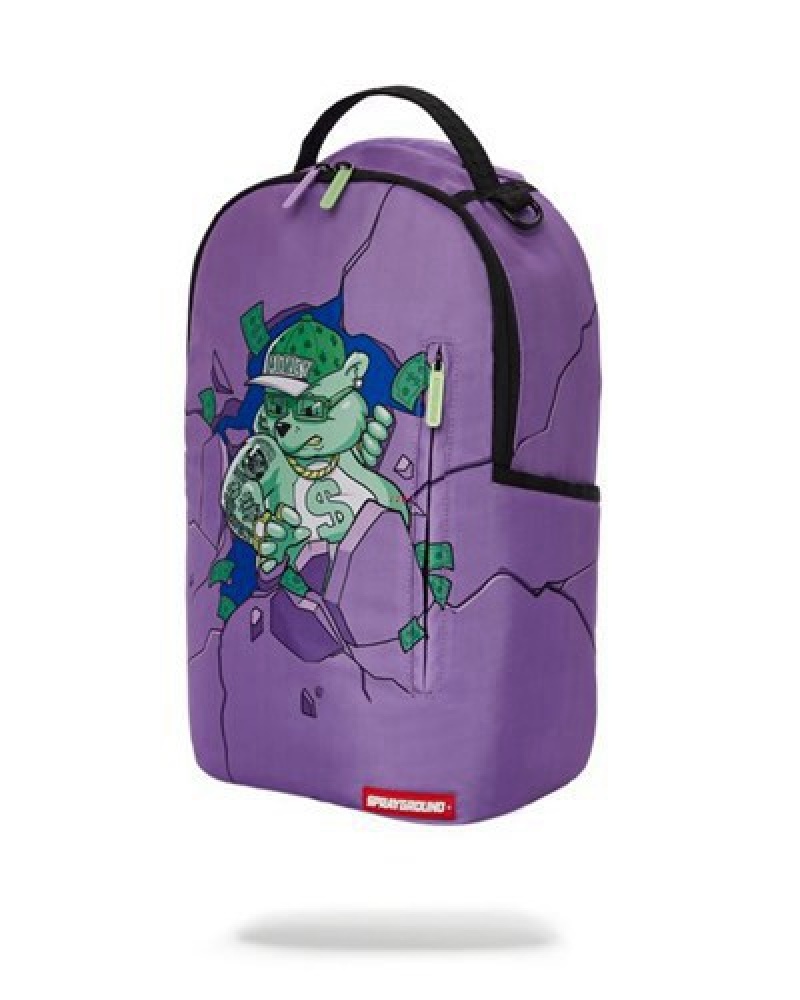 Purple Sprayground Money Bear Breakout (Dlxr) Backpacks | 57218-UBFP