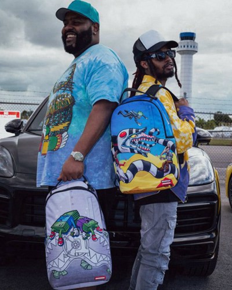 Purple Sprayground Money Boys I Make Money While I Sleep Knapsack (Dlxr) Backpacks | 97031-AQEB