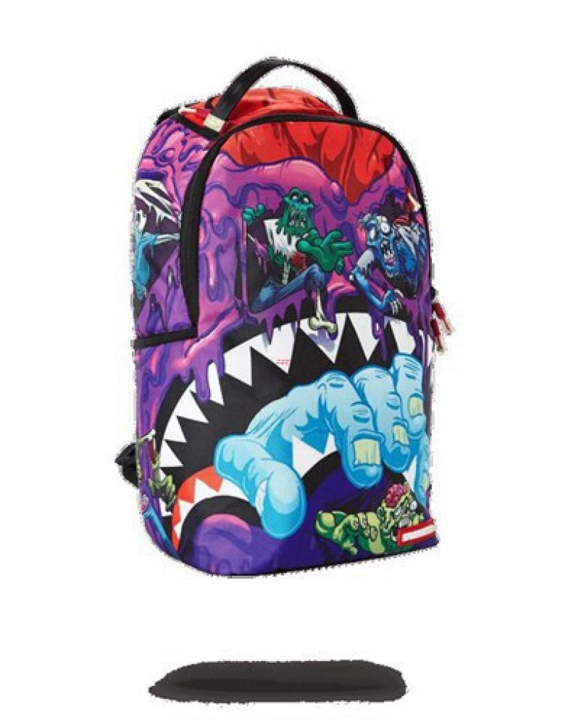 Purple Sprayground Night Of The Zombie Shark Backpacks | 13728-KJQD