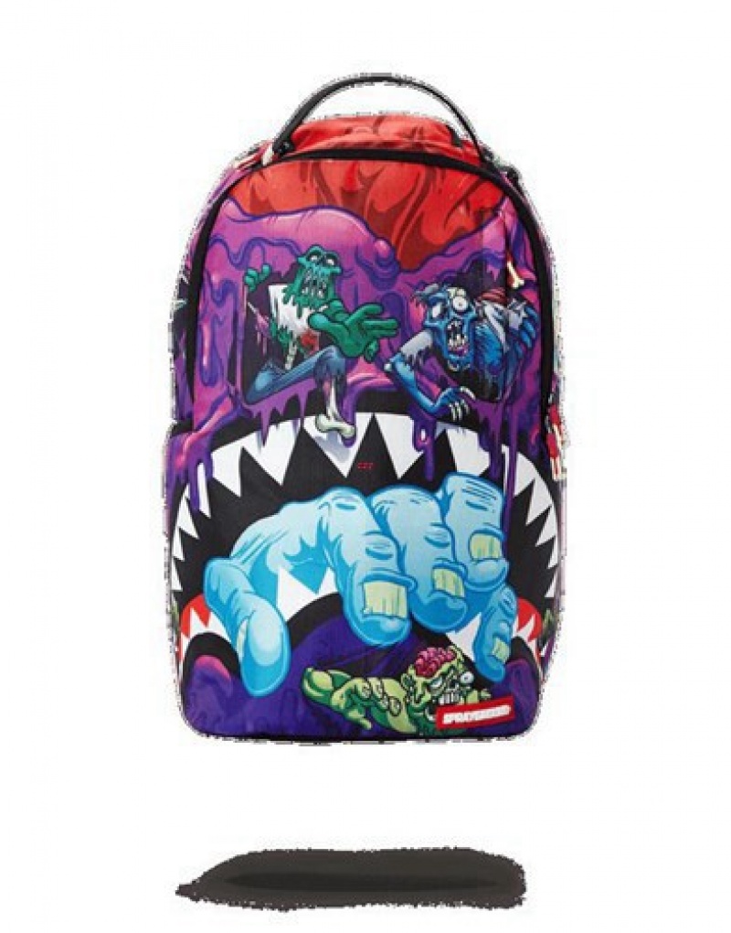 Purple Sprayground Night Of The Zombie Shark Backpacks | 13728-KJQD