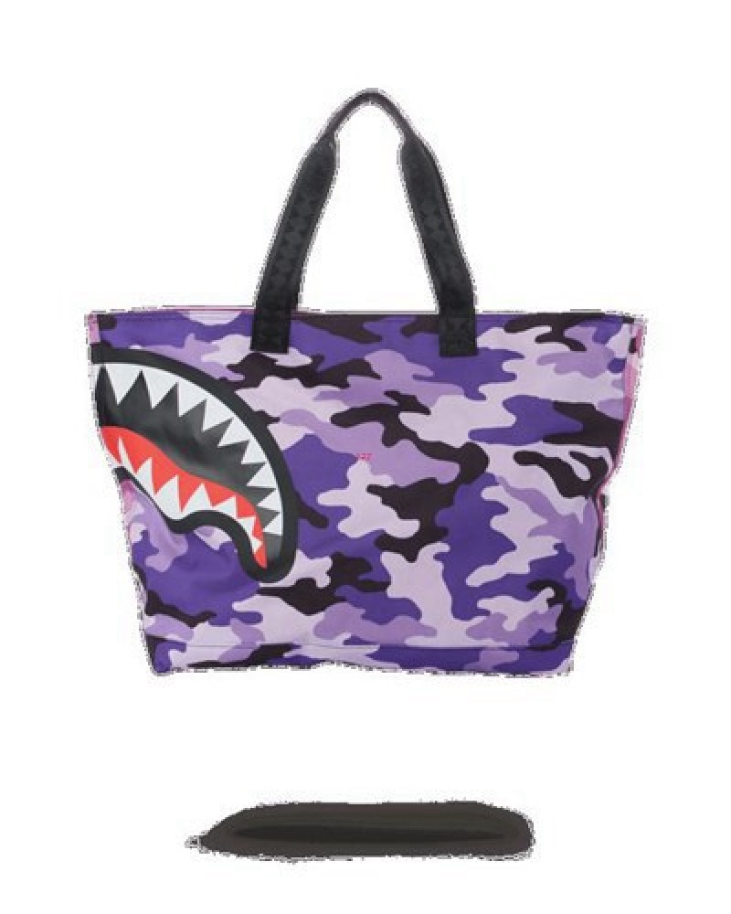 Purple Sprayground Split Camo Beach Tote Bags | 62104-QFHB