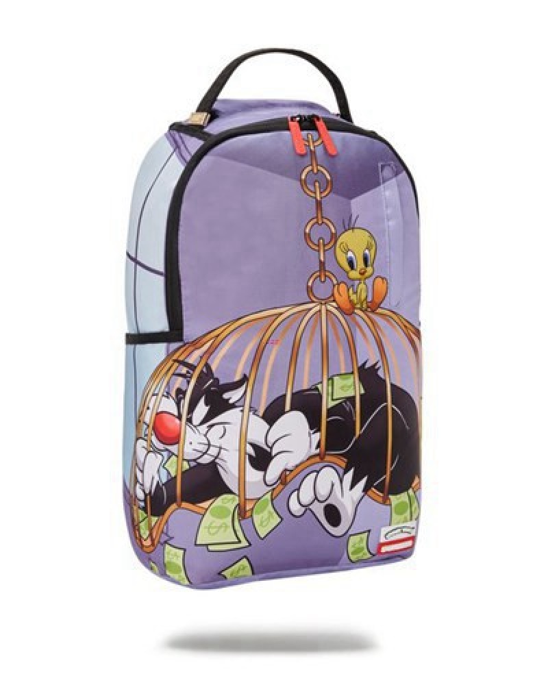 Purple Sprayground Tweety Vs Sylvester (Dlxr) Backpacks | 18543-SDPI