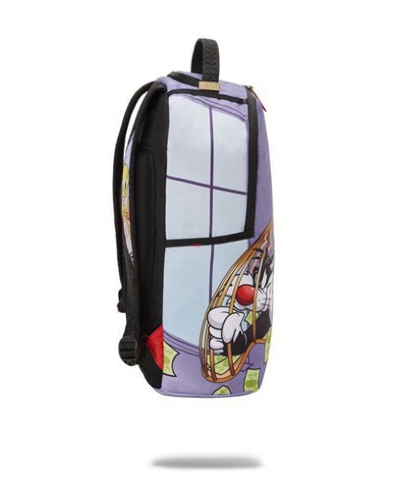 Purple Sprayground Tweety Vs Sylvester (Dlxr) Backpacks | 18543-SDPI