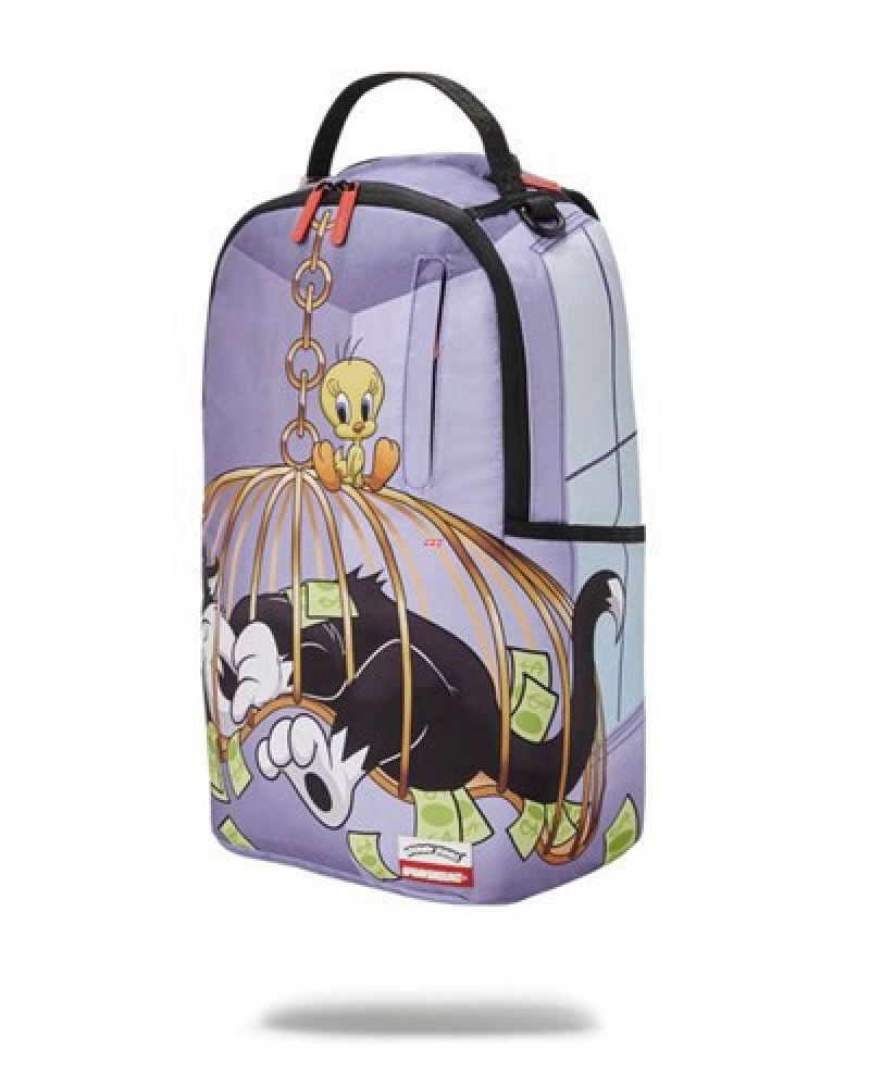 Purple Sprayground Tweety Vs Sylvester (Dlxr) Backpacks | 18543-SDPI