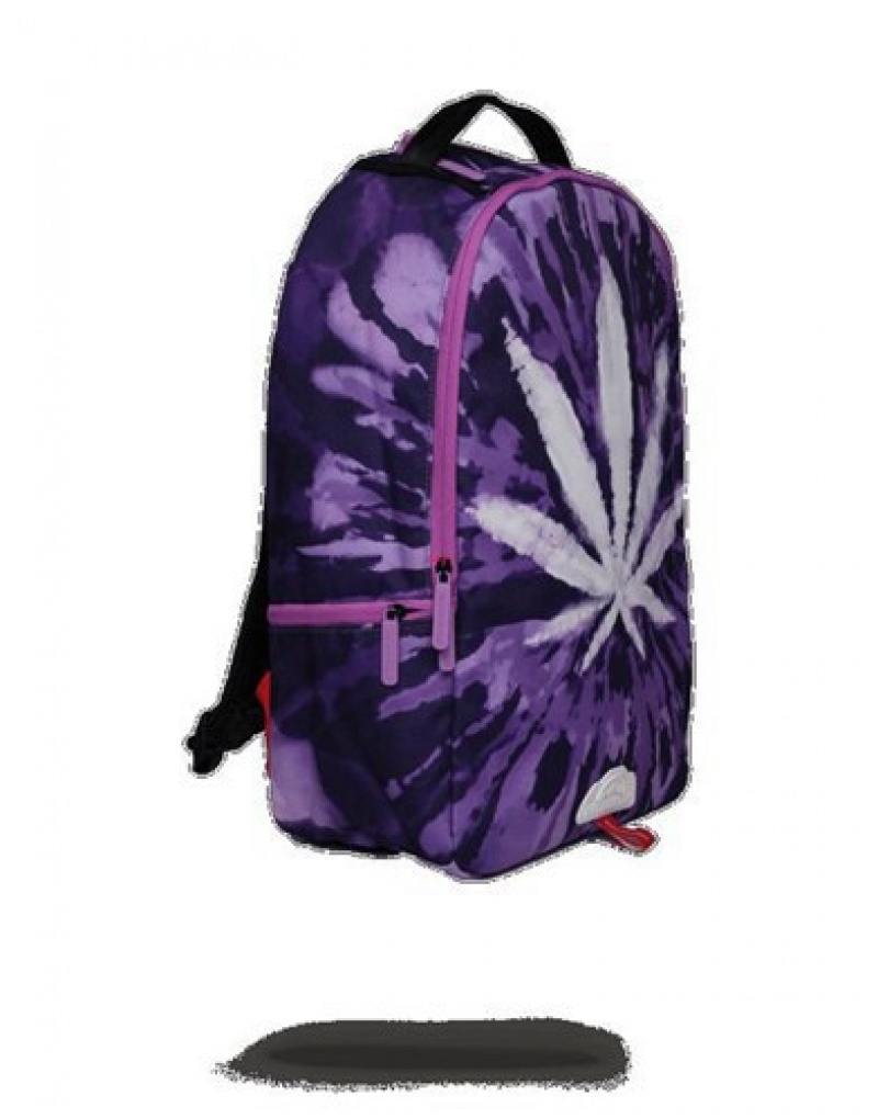 Purple Sprayground Weed Tie Dye Backpacks | 43268-EWDA