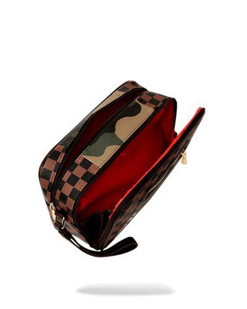 Red Brown Sprayground Exterior Gold Zip Pocket Sharks In Paris Toiletry Bags | 29706-OKCS