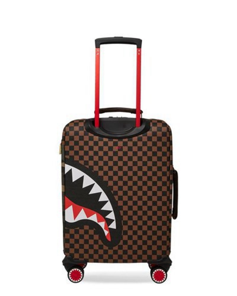 Red Brown Sprayground Exterior Gold Zip Pocket Sharks In Paris Jetsetter Carry-on Luggage | 86547-AFBX