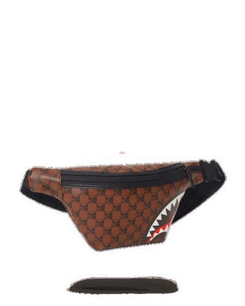 Red Brown Sprayground Sharks And Skulls Savvy Crossbody Bags | 08654-TNEY