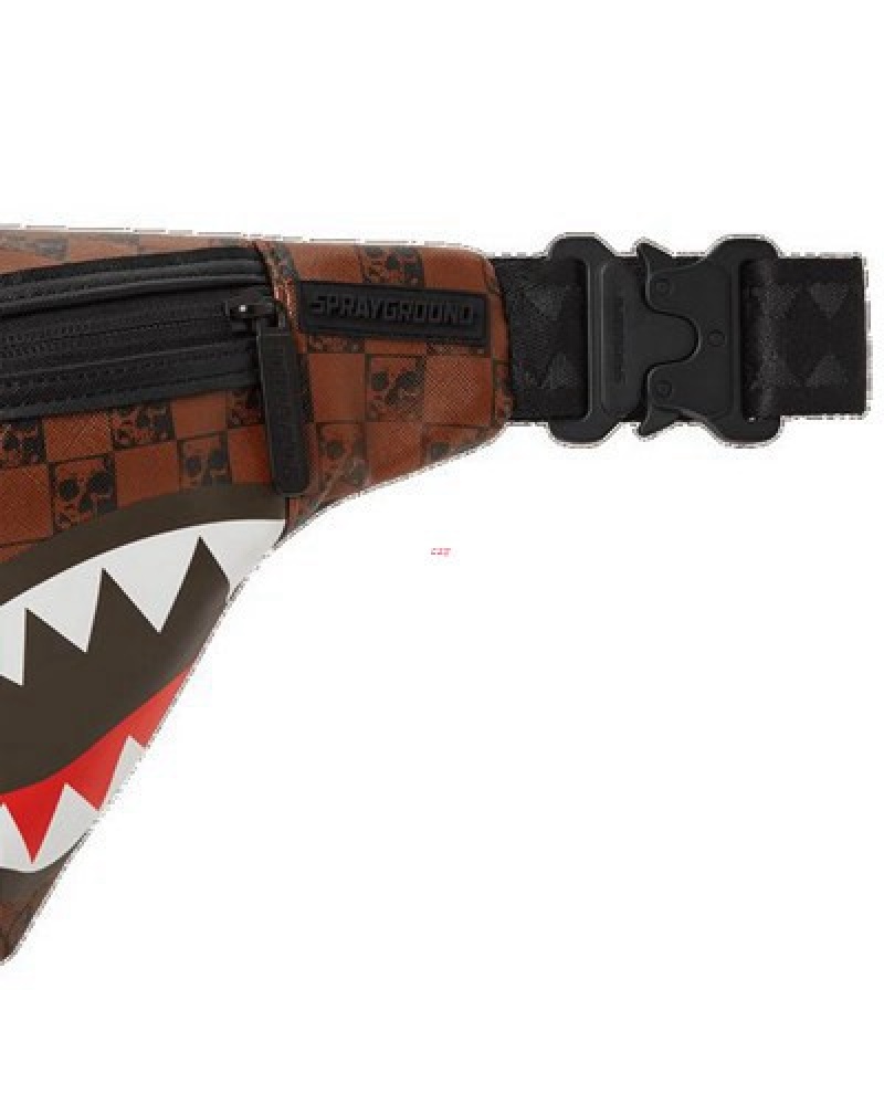 Red Brown Sprayground Sharks And Skulls Savvy Crossbody Bags | 08654-TNEY