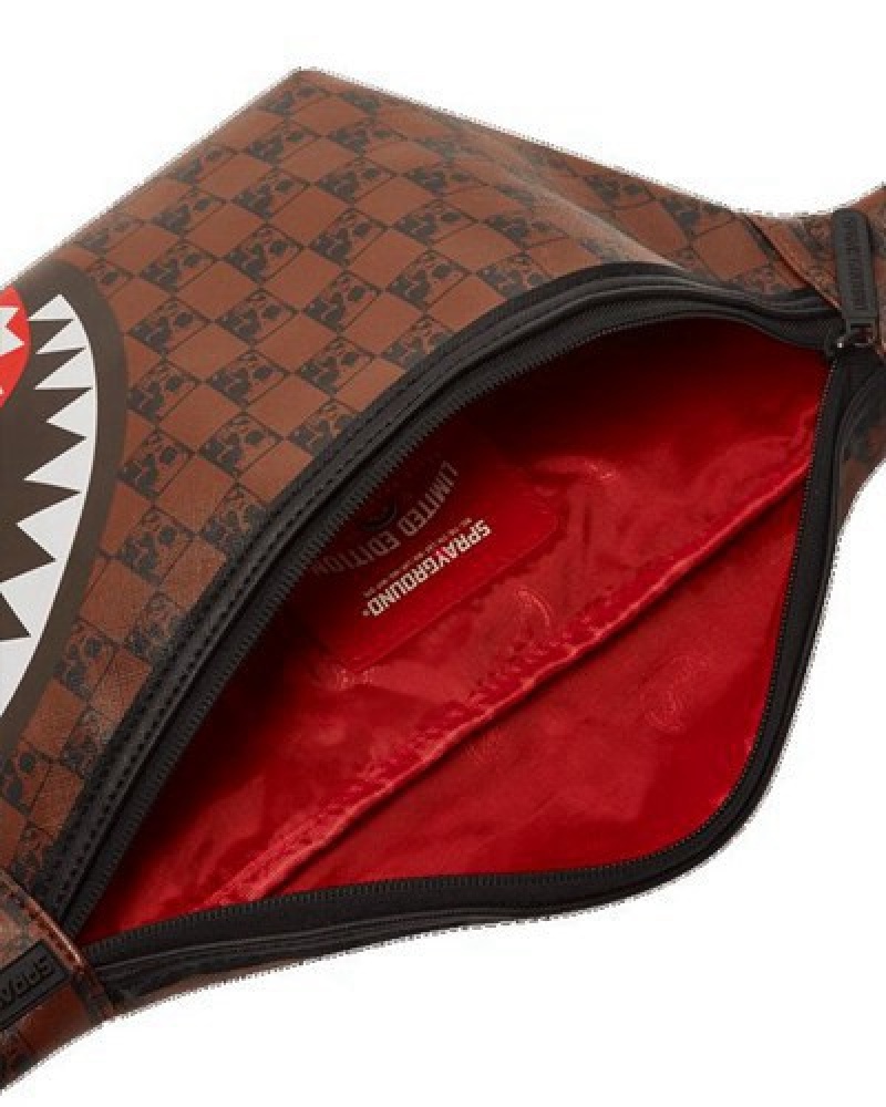 Red Brown Sprayground Sharks And Skulls Savvy Crossbody Bags | 08654-TNEY