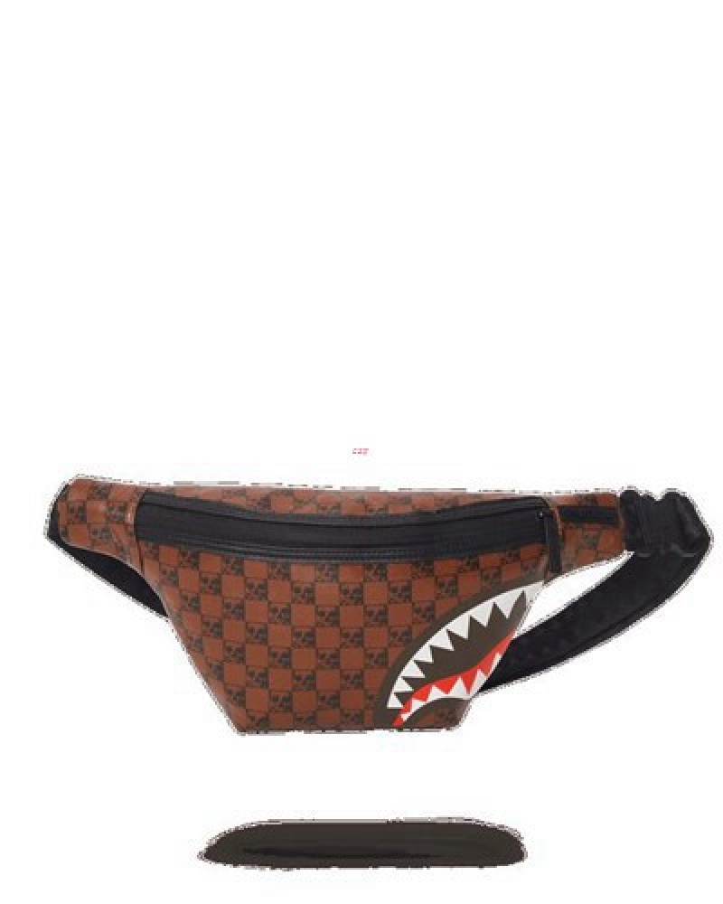 Red Brown Sprayground Sharks And Skulls Savvy Crossbody Bags | 08654-TNEY