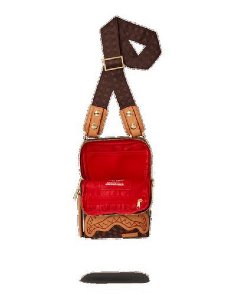 Red Brown Sprayground Trippy Henny Crossbody Bags | 41296-NVYG