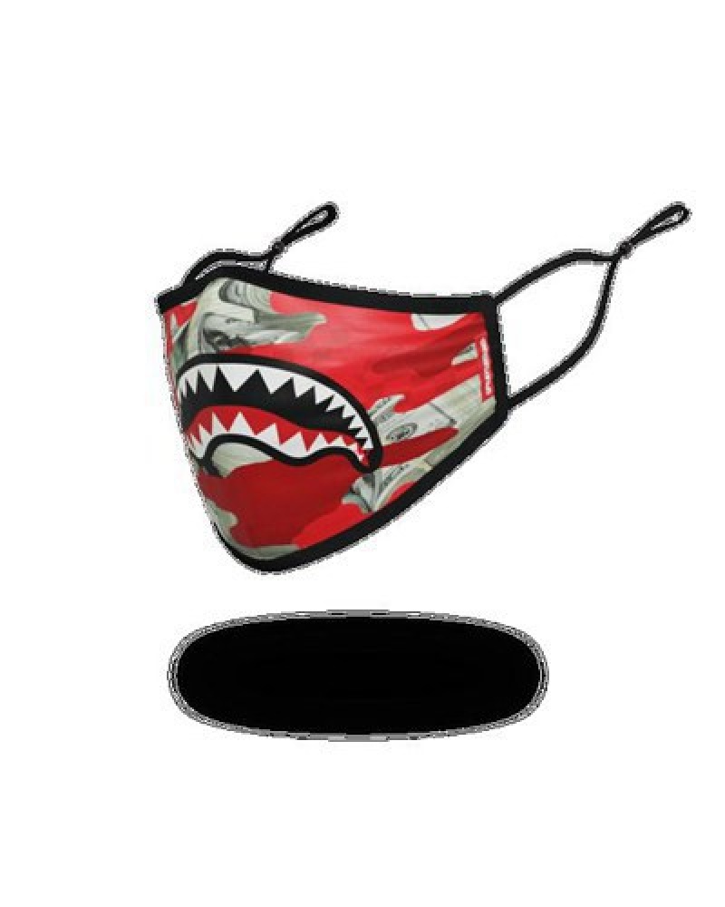 Red Sprayground Adult Money Camo Form-fitting Face Masks | 57049-RFCZ