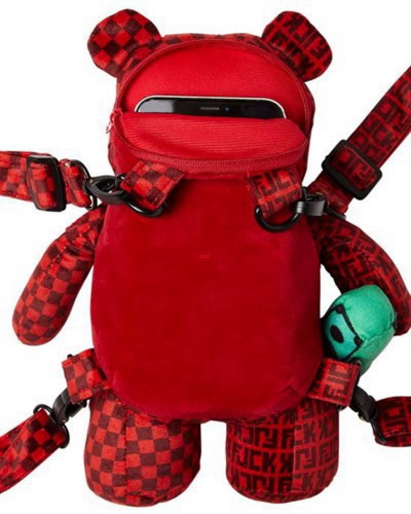 Red Sprayground Bear Cub- Veni Vidi Vici Backpacks | 86390-WZJQ