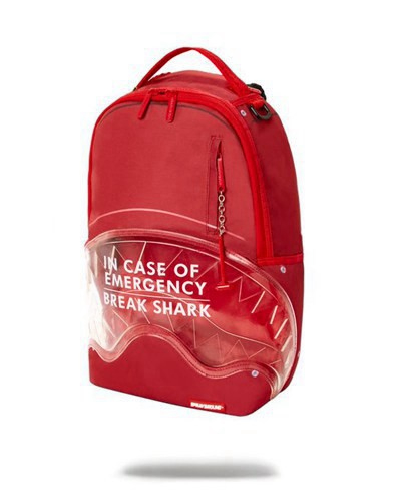 Red Sprayground Break In Case Of Emergency Shark (Dlxr) Backpacks | 90318-FGHS