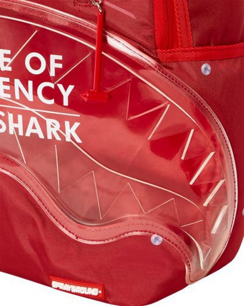 Red Sprayground Break In Case Of Emergency Shark (Dlxr) Backpacks | 90318-FGHS